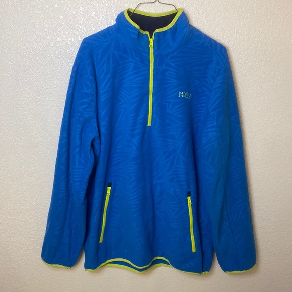 Large NEFF blue and neon green fuzzy jacket. - Picture 1 of 5